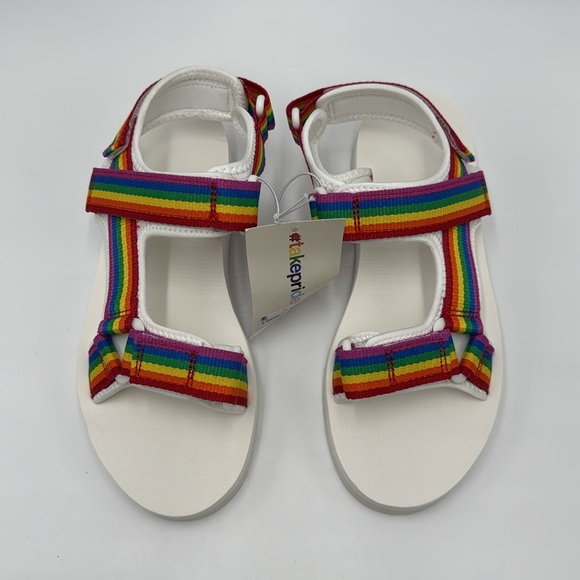 NWT Striped Rainbow Adjustable Strap White Sandals - Size W8/M6 - Picture 3 of 9